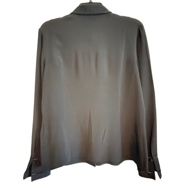 Casual Corner Silk‎ Shirt Black Size 10 Button Down Long Sleeve - Picture 2 of 14
